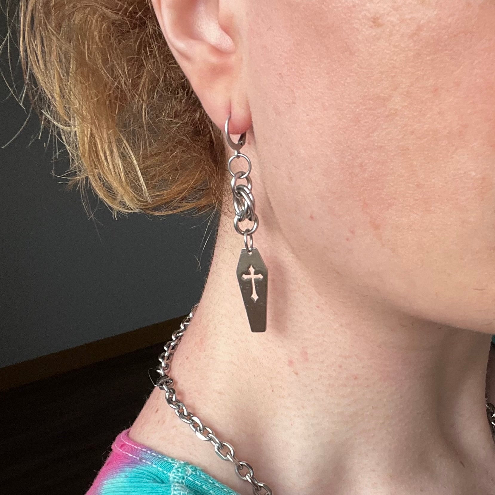 “six feet deep” chainmail earrings