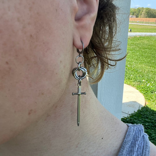 “divine dagger” chainmail earrings