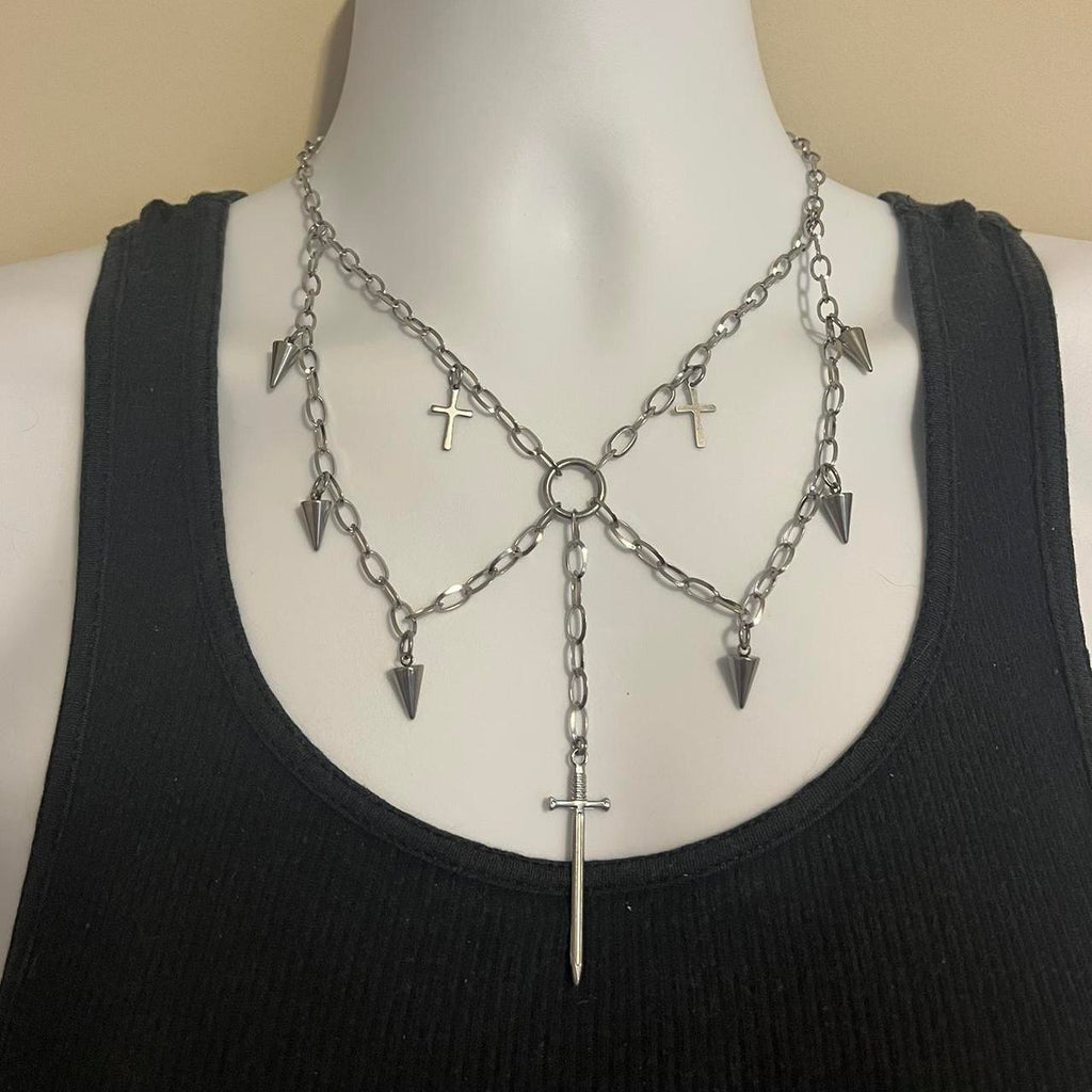 hanging sword necklace with spikes