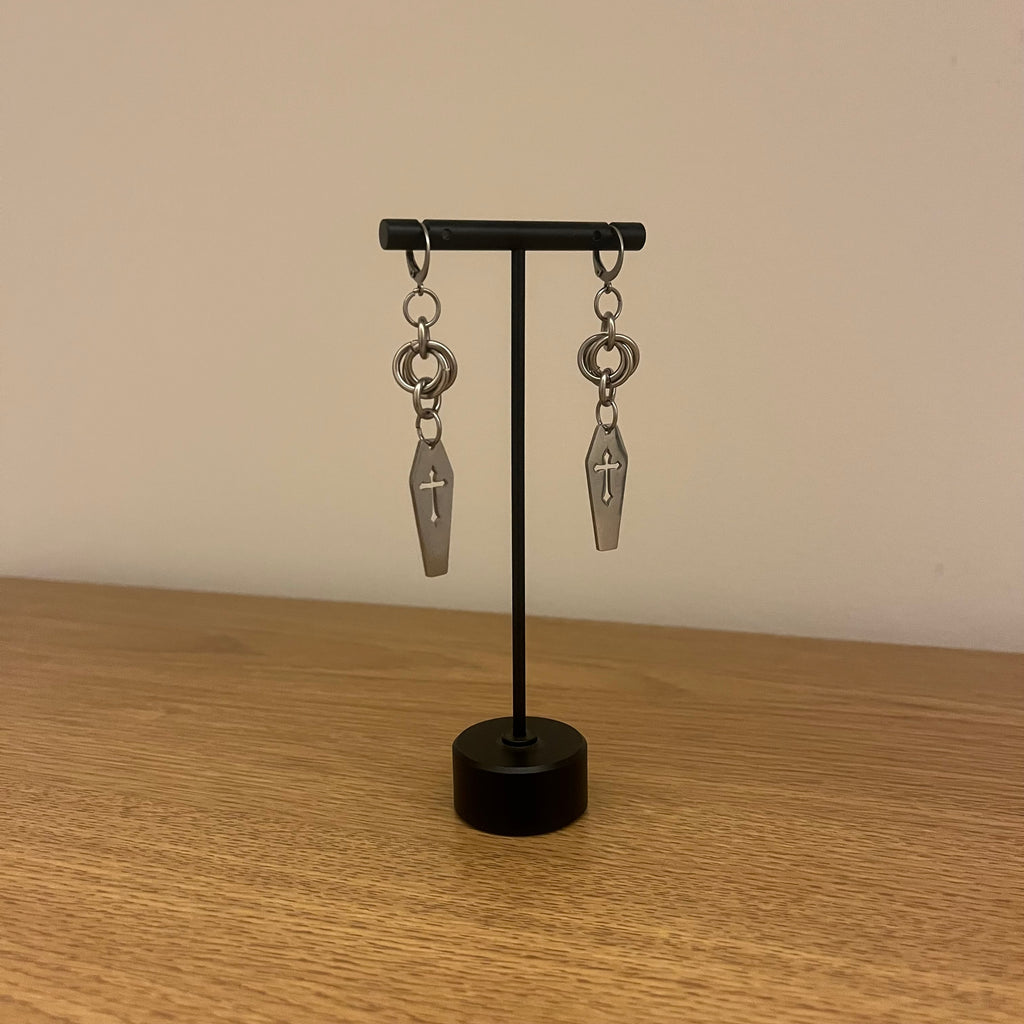 “six feet deep” chainmail earrings