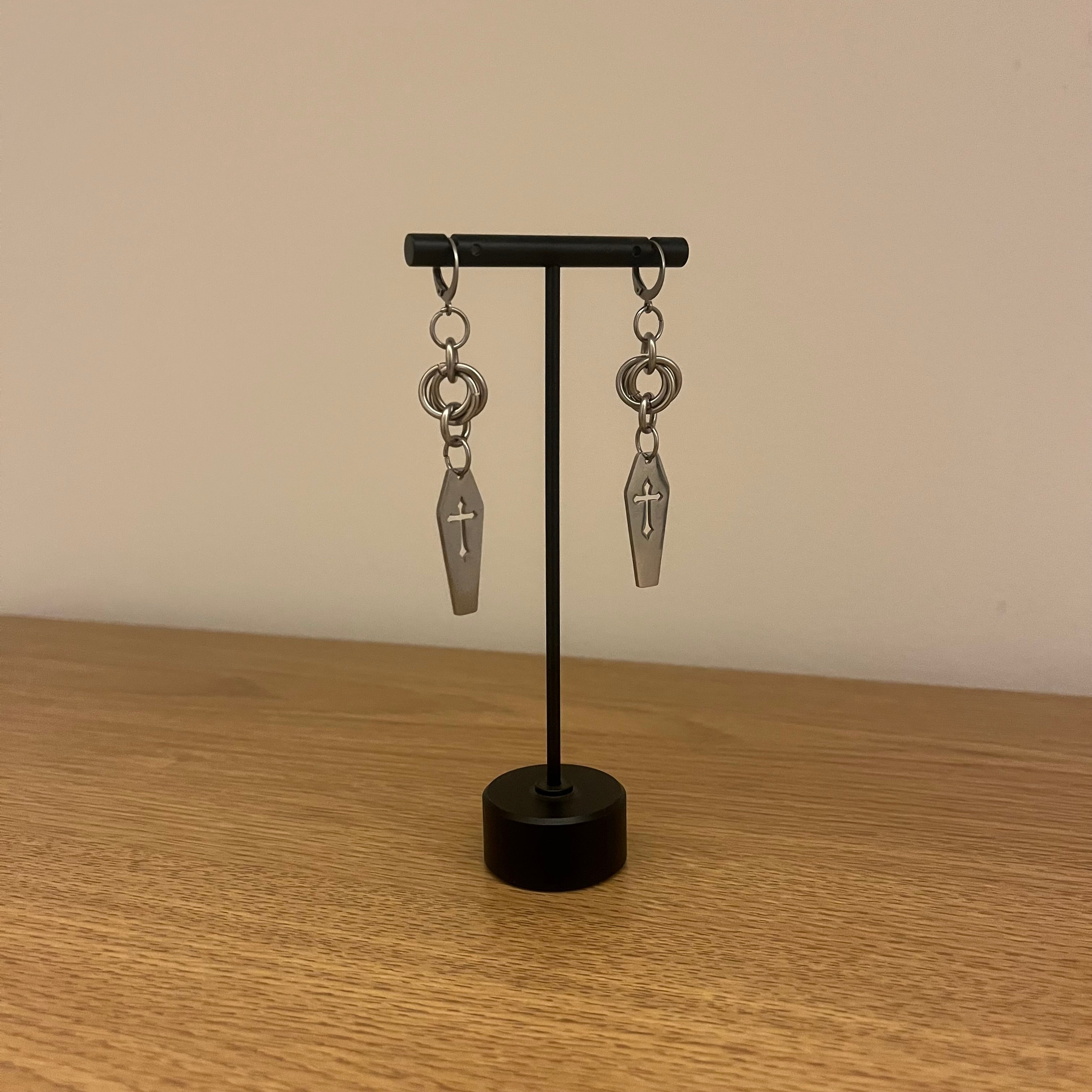 “six feet deep” chainmail earrings