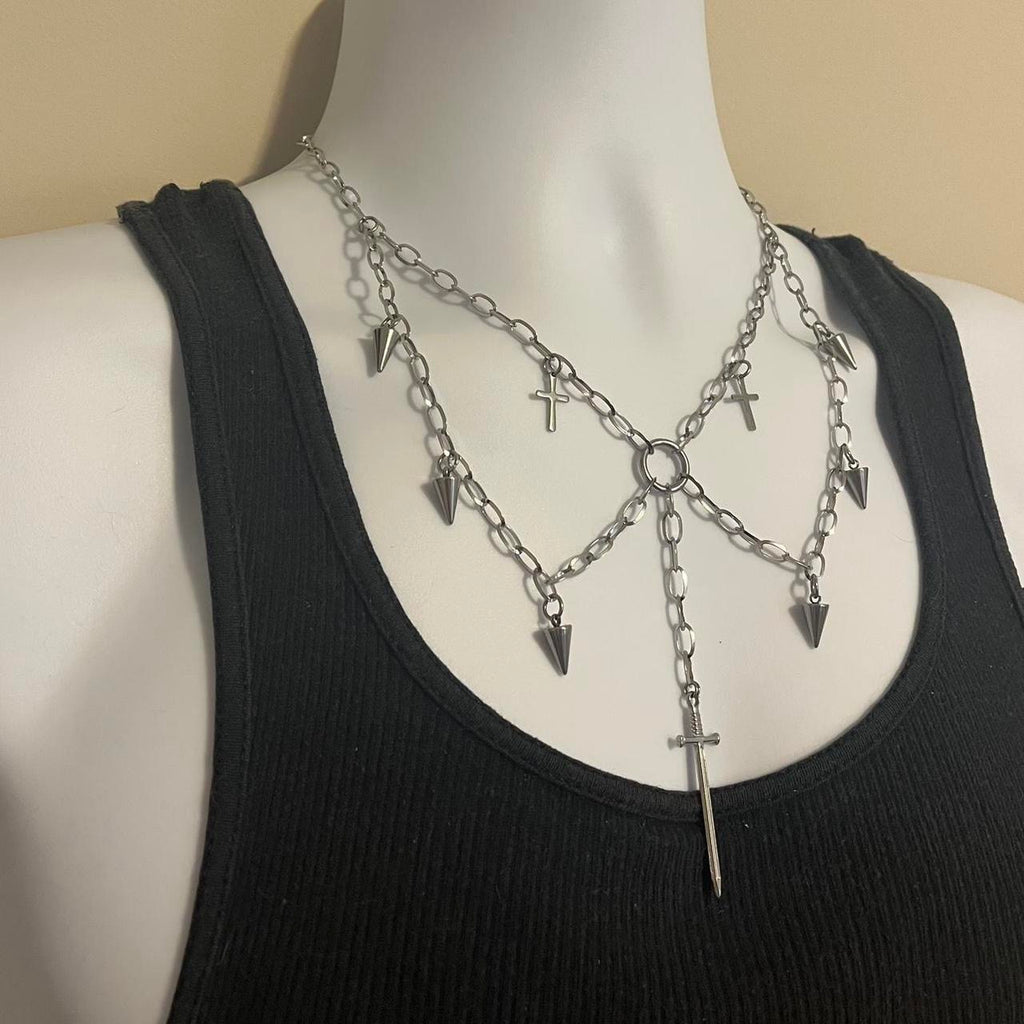 hanging sword necklace with spikes